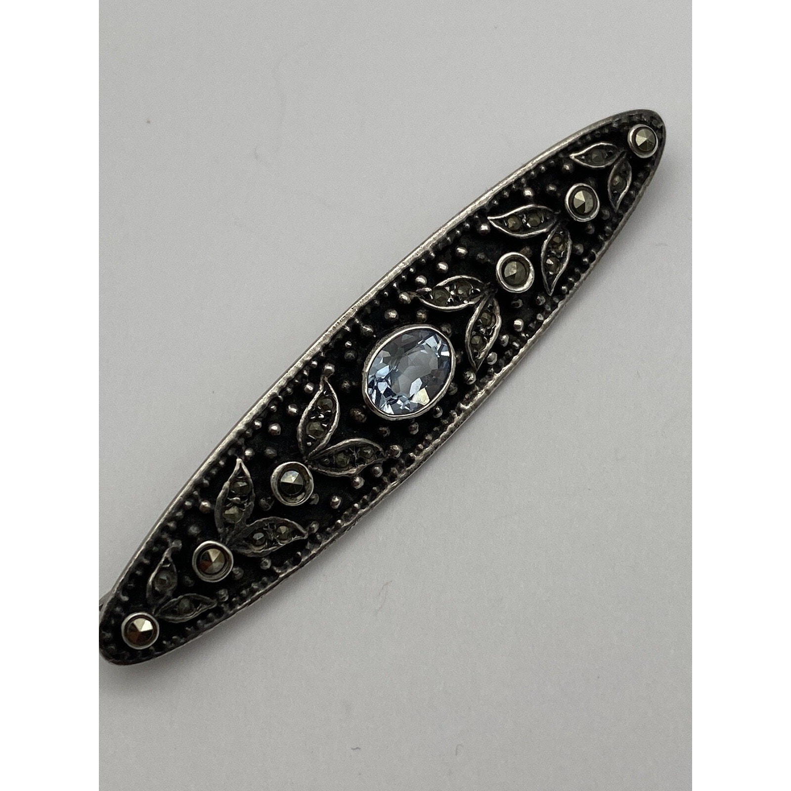 Vtg Art Deco 925 Sterling Silver Topaz Marcasite Pin Brooch